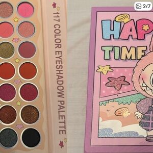 Pink “Happy Time” Labubu Eyeshadow Palette Beautiful 117 Colors Sparkle Neutrals